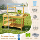 Wooden Outdoor Mud Kitchen for Kids with Wheels - Yellow