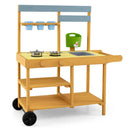 Wooden Outdoor Mud Kitchen for Kids with Wheels - Yellow