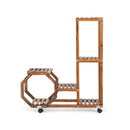 6-Tier Wooden Plant Stand with Wheels-Brown by LJGDeals