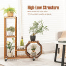 6-Tier Wooden Plant Stand with Wheels-Brown by LJGDeals
