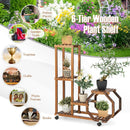 6-Tier Wooden Plant Stand with Wheels-Brown by LJGDeals