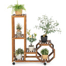 6-Tier Wooden Plant Stand with Wheels-Brown by LJGDeals