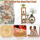 6-Tier Wooden Plant Stand with Wheels-Brown by LJGDeals