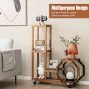 6-Tier Wooden Plant Stand with Wheels-Brown by LJGDeals