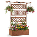 Wooden Planter Box with Lattice Trellis Raised Garden Bed Privacy Screen with Flat Roof by DirectDeals