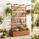 Wooden Planter Box with Lattice Trellis Raised Garden Bed Privacy Screen with Flat Roof by DirectDeals