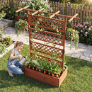 Wooden Planter Box with Lattice Trellis Raised Garden Bed Privacy Screen with Flat Roof by LJGDeals