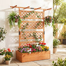 Wooden Planter Box with Lattice Trellis Raised Garden Bed Privacy Screen with Flat Roof by LJGDeals