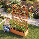 Wooden Planter Box with Lattice Trellis Raised Garden Bed Privacy Screen with Flat Roof by LJGDeals