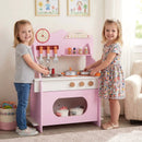 Wooden Play Kitchen for Kids Pretend Play Toy Kitchen Set with Clock Gift for Boys and Girls 3 +Pink by LJGDeals