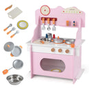 Wooden Play Kitchen for Kids Pretend Play Toy Kitchen Set with Clock Gift for Boys and Girls 3 +Pink by LJGDeals