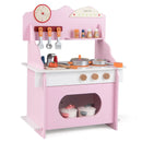 Wooden Play Kitchen for Kids Pretend Play Toy Kitchen Set with Clock Gift for Boys and Girls 3 +Pink by LJGDeals
