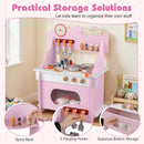 Wooden Play Kitchen for Kids Pretend Play Toy Kitchen Set with Clock Gift for Boys and Girls 3 +Pink by LJGDeals