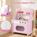 Wooden Play Kitchen for Kids Pretend Play Toy Kitchen Set with Clock Gift for Boys and Girls 3 +Pink by LJGDeals