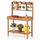 Wooden Potting Bench Table 61" Garden Planting Workstation with 3-Tier Open Shelf-Brown by LJGDeals