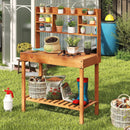 Wooden Potting Bench Table 61" Garden Planting Workstation with 3-Tier Open Shelf-Brown by LJGDeals