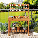 Wooden Potting Bench Table 61" Garden Planting Workstation with 3-Tier Open Shelf-Brown by LJGDeals