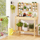 Wooden Potting Bench Table Garden Planting Workstation with 3-Tier Open Shelf by LJGDeals