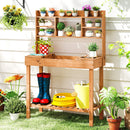 Wooden Potting Bench Table Garden Planting Workstation with 3-Tier Open Shelf