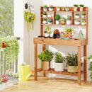 Wooden Potting Bench Table Garden Planting Workstation with 3-Tier Open Shelf by LJGDeals