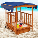 Kids Outdoor Wooden Retractable Sandbox with Cover and Built-in Wheels-Natural by LJGDeals