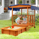 Kids Outdoor Wooden Retractable Sandbox with Cover and Built-in Wheels-Natural by DirectDeals