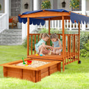 Kids Outdoor Wooden Retractable Sandbox with Cover and Built-in Wheels-Natural by LJGDeals