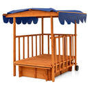 Kids Outdoor Wooden Retractable Sandbox with Cover and Built-in Wheels-Natural by LJGDeals
