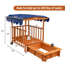 Kids Outdoor Wooden Retractable Sandbox with Cover and Built-in Wheels-Natural by LJGDeals