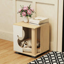 Wooden Semi-enclosed Cat Condo with Kitty Head-shaped Entry and Metal Legs-Natural by LJGDeals