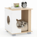 Wooden Semi-enclosed Cat Condo with Kitty Head-shaped Entry and Metal Legs-Natural by LJGDeals