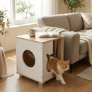 Wooden Semi-enclosed Cat Condo with Kitty Head-shaped Entry and Metal Legs-Natural by LJGDeals