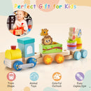 Wooden Stackable Educational Train Set with Colorful Animal Toys and Retractable Locomotive by LJGDeals