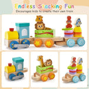 Wooden Stackable Educational Train Set with Colorful Animal Toys and Retractable Locomotive by LJGDeals