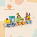 Wooden Stackable Educational Train Set with Colorful Animal Toys and Retractable Locomotive by LJGDeals