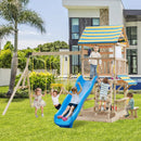 Wooden Swing Set with Large Upper Deck Slide and Steering Wheel by LJGDeals
