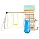 Wooden Swing Set with Large Upper Deck Slide and Steering Wheel by LJGDeals