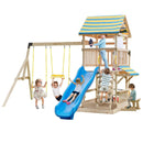 Wooden Swing Set with Large Upper Deck Slide and Steering Wheel by LJGDeals