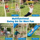 Wooden Swing Set with Large Upper Deck Slide and Steering Wheel by LJGDeals