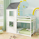 Wooden Twin Over Twin Bunk Bed with Full-length Safety Guardrail and Ladder-White and Gray by DirectDeals