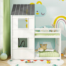 Wooden Twin Over Twin Bunk Bed with Full-length Safety Guardrail and Ladder-White and Gray by DirectDeals