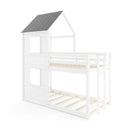 Wooden Twin Over Twin Bunk Bed with Full-length Safety Guardrail and Ladder-White and Gray by LJGDeals