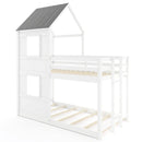 Wooden Twin Over Twin Bunk Bed with Full-length Safety Guardrail and Ladder-White and Gray by LJGDeals