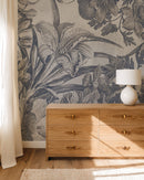 Vintage Indigo Botanical Etching Wall Mural