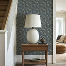 Blythe Navy Blue Wallpaper | Moody Vintage Floral Trail