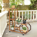 6-Tier Wooden Plant Stand with Wheels-Brown by LJGDeals