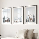 Snowy Deer Wall Art Set of 3. Winter Woodland Prints by Wall Art Set