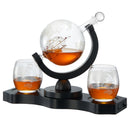 Rotating Whiskey Decanter Globe Set with 2 10OZ Etched Whiskey Glasses
