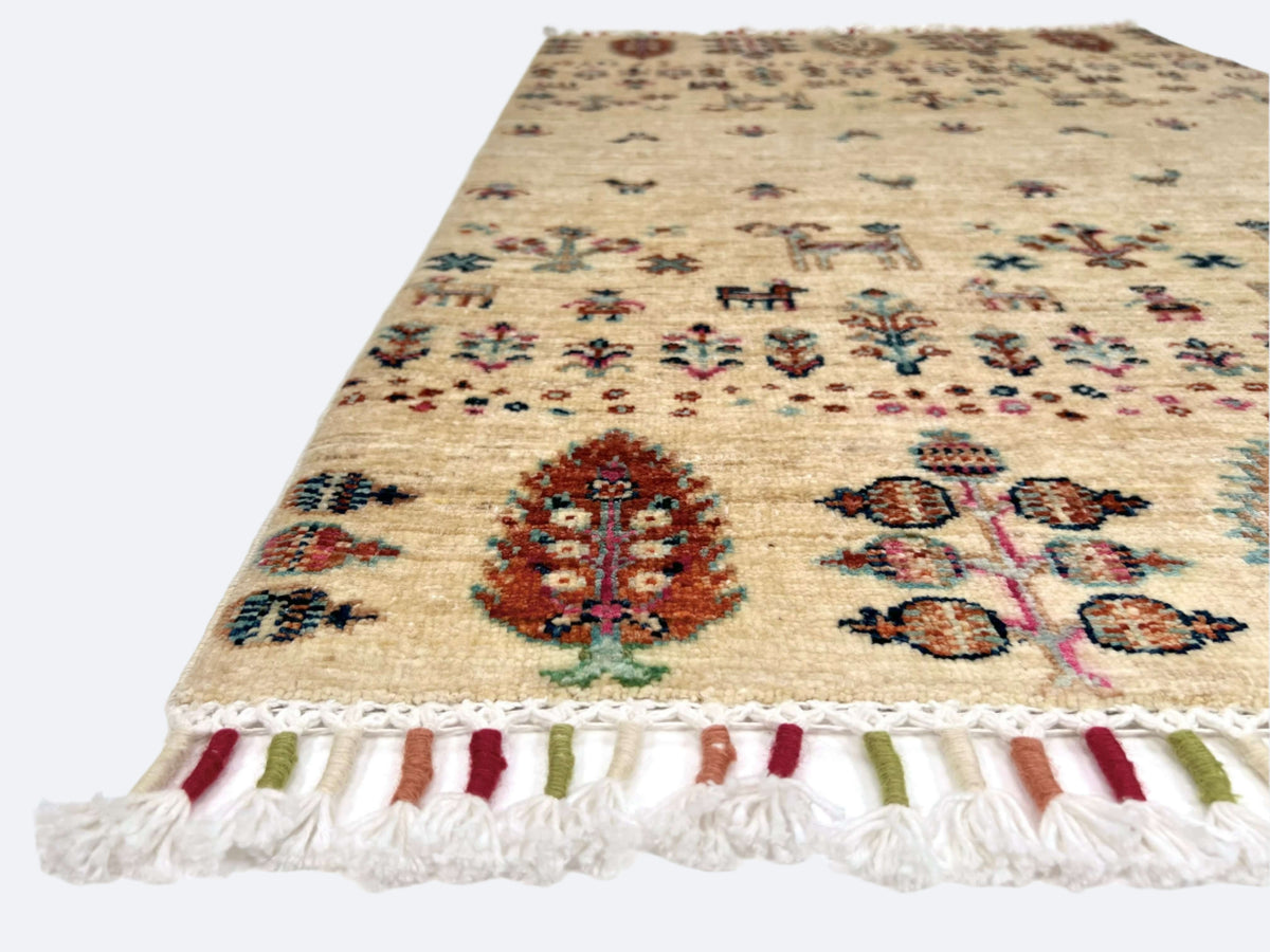 Afghan Gabbeh (2'08"x4'00") ivory/pastel, photo 2 of 6