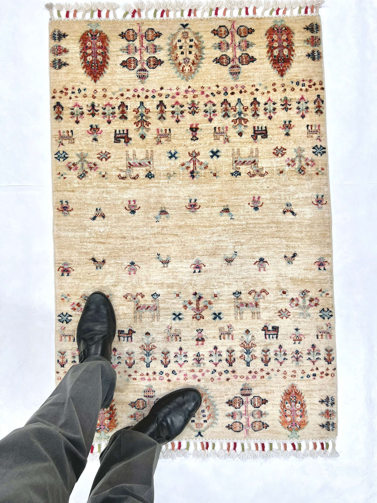 Afghan Gabbeh (2'08"x4'00") ivory/pastel, photo 6 of 6